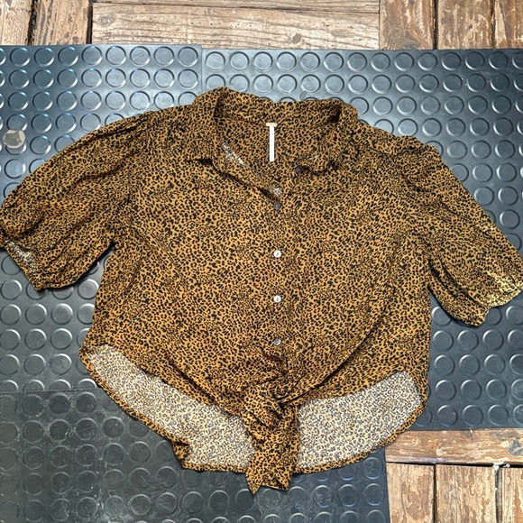 Free People Tops - Free People Animal Print Blouse - Black and Tan